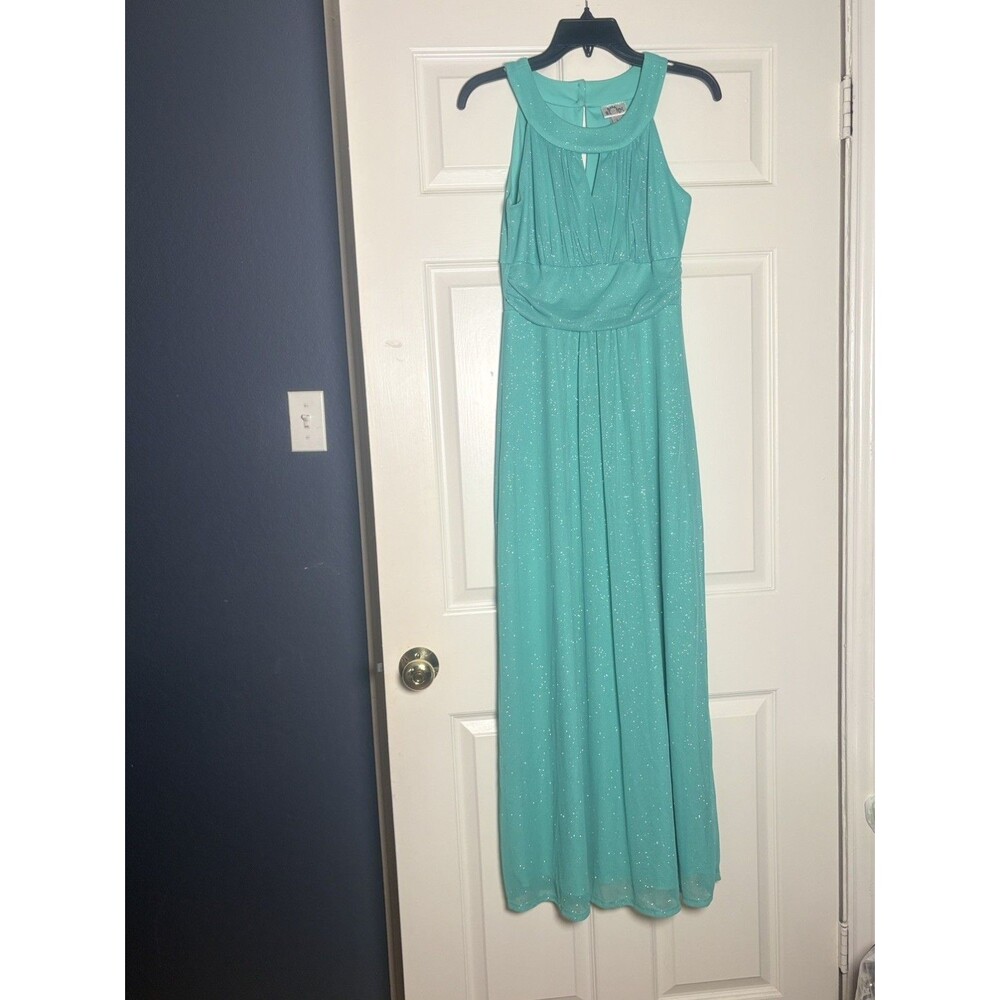 Sweet Storm Mint Green Glitter Maxi Dress Prom Formal Party Sleeveless SZ Large - Picture 2 of 16